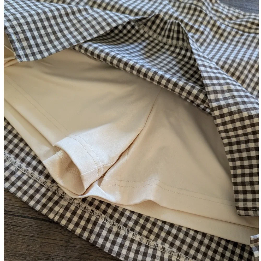 Lady Hagen Golf Skort Women's 8 Brown Cream Gingham Plaid Cotton Stretch